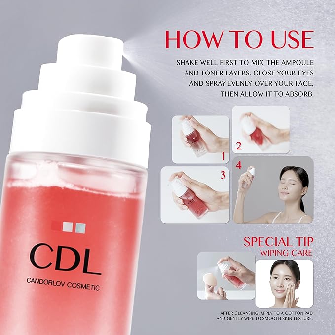 Glowing Face Toner+Ampoule, Face Spray Hydrating Mist, Moisturization & Nourishment for Senstivie Dry Skin, Panthenol, Dragon Blood, Korean Skin Care, K Beauty(1.70 fl.oz)