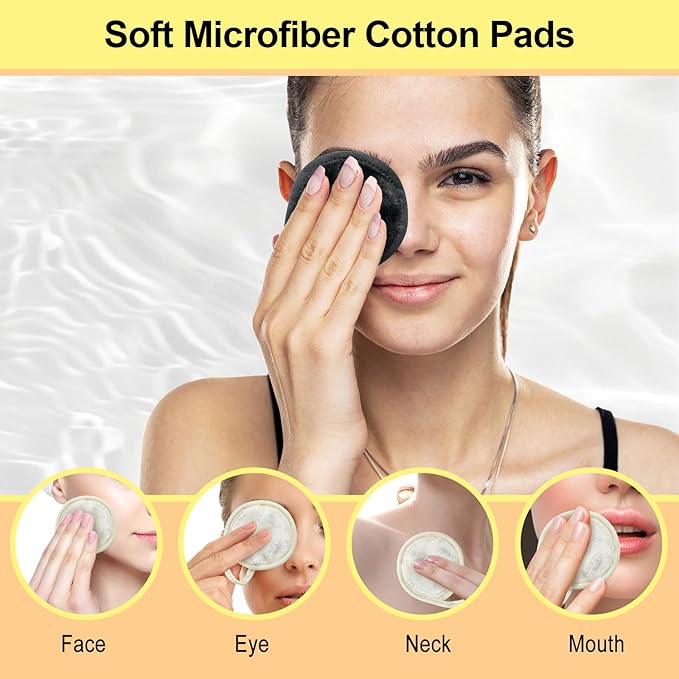 Nugilla 18 Packs Reusable Makeup Remover Pads with a Washable Laundry Bag, Resuable Microfiber Round Towel Skin Face Towels, Soft Makeup Remover Cloth, Fast Drying Washcloth (Grey/White)
