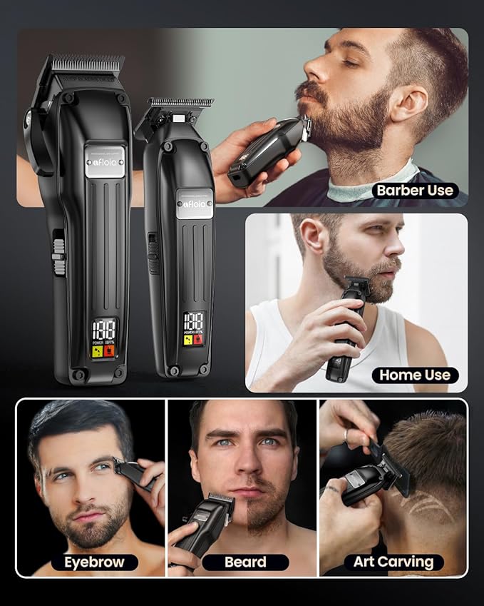 Professional Hair Clippers Set for Men - Afloia Premium Haircut Clipper&Trimmer Kit with High Torque Brushless Motor & DLC Coated Detachable Blade& Charging Stand, Gifts for Men Husband Dad