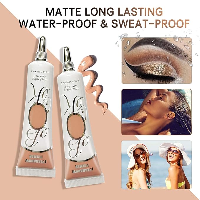 2 Pack Matte Eyeshadow Primer for Oily Lids Black Eyeshadow No Crease Eye Primer Makeup Eyeshadow Base Waterproof & Smudge-proof & Long Lasting Cream Liquid Eye-shadow for All Shadows (Set C)