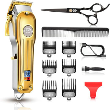 CIICII Hair Clippers for Men Professional, Cordless Barber Clippers for Hair Cutting (12Pcs Rechargeable USB Adjustable LCD Display Hair Beard Grooming Trimming Haircut Kit) for DIY Home Barber Salon