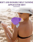 SATINIOR 4 Packs Self Tanning Mitt Applicators Double Sided Sunless Tanning Mittens Reusable Applicator Mittens Tanner Gloves with Thumb(Purple)
