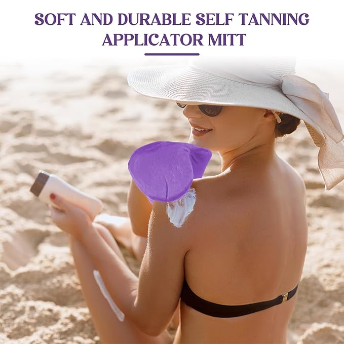 SATINIOR 4 Packs Self Tanning Mitt Applicators Double Sided Sunless Tanning Mittens Reusable Applicator Mittens Tanner Gloves with Thumb(Purple)
