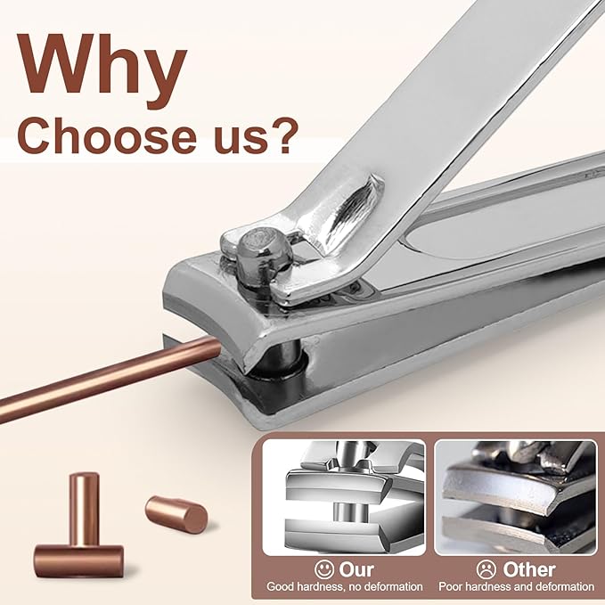 Premium Stainless Steel Nail Clippers Set - Travel Grooming Kit, 6pc Manicure/Pedicure Tools with PU Case - Unisex Gift for Men and Women(D-Khaki)