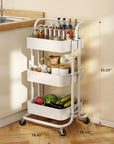 Pipishell 3 Tier Mesh Utility Cart, Rolling Metal Organization Cart with Handle and Lockable Wheels, Multifunctional Storage Shelves for Kitchen Living Room Office White