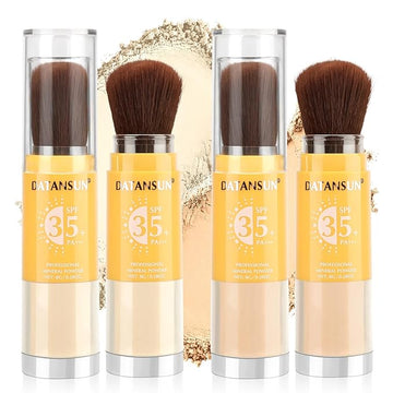 2PCS Mineral Powder Sunscreen Setting Makeup - SPF 35 Brush On Sunscreen for Face & Scalp & Hair, Natural Matte Loose Finishing Powder, Oil Control Lightweight Breathable (#02 Translucent + #03 Light)