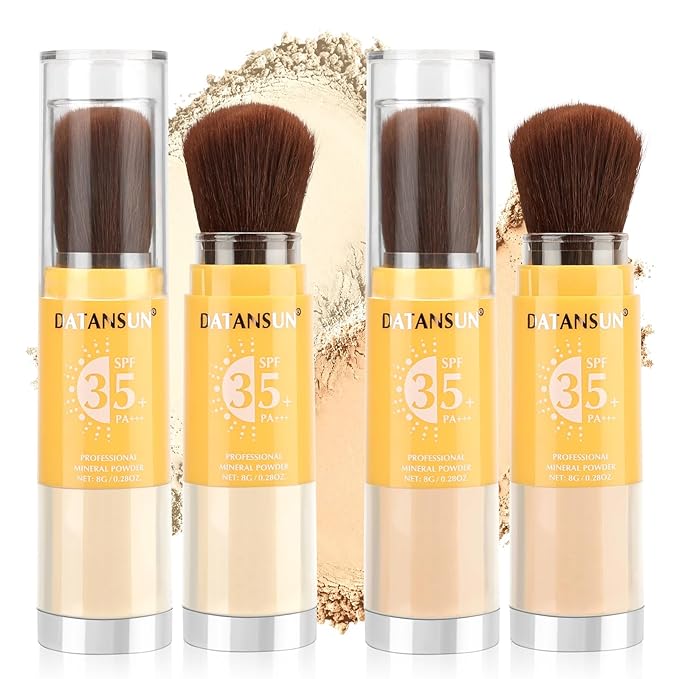 2PCS Mineral Powder Sunscreen Setting Makeup - SPF 35 Brush On Sunscreen for Face & Scalp & Hair, Natural Matte Loose Finishing Powder, Oil Control Lightweight Breathable (#02 Translucent + #03 Light)