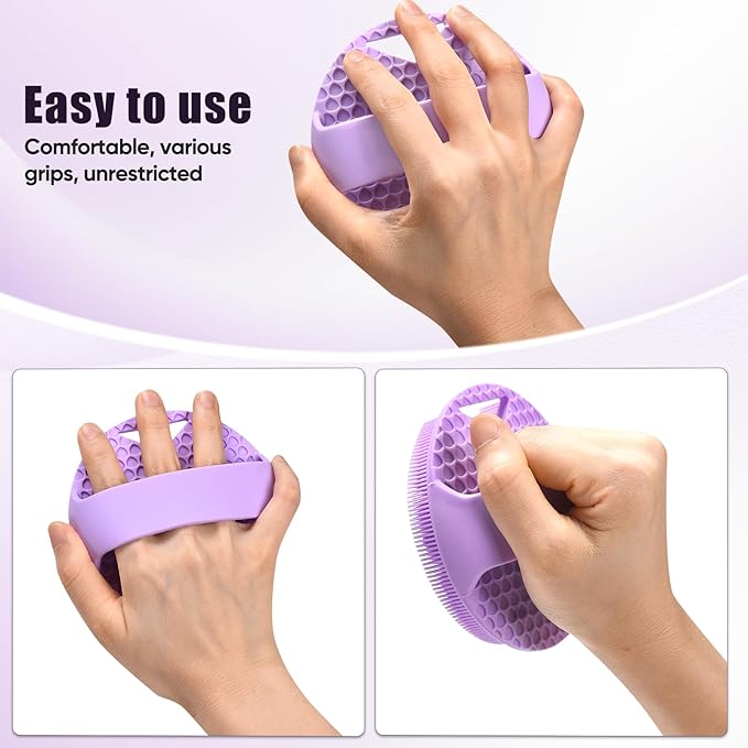 Lymphatic Drainage Silicone Body Scrubber for Shower - Exfoliating Silicone Loofah with Zinc Infused and Stiff Massage Nodes，for Improving Skin Health and Reduces Acne -Purple