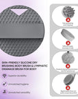 Lymphatic Drainage Silicone Body Scrubber for Shower - Exfoliating Silicone Loofah with Zinc Infused and Stiff Massage Nodes，for Improving Skin Health and Reduces Acne -Dark Gray