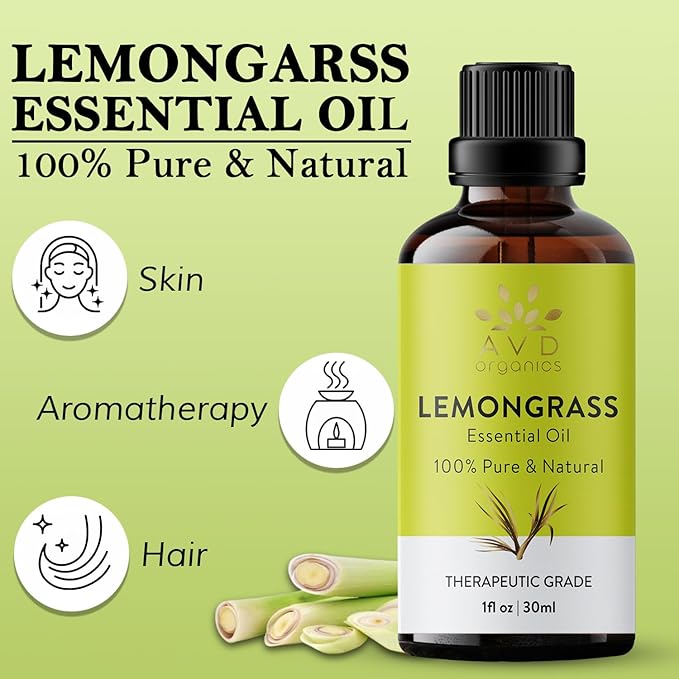 Lemongrass Essential Oil | 100% Pure and Natural USDA Organic Lemon Grass Oil | for Aromatherapy Skin Home Diffusers Carrier | 3.38 fl. Oz
