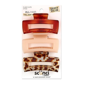 Scunci by Conair Hair claw clips - hair accessories for women - Ideal for fine hair - 3 inch - Tortortuise, Taupe, and Giraffe -3 Count
