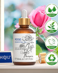 HIQILI Rose Essential Oil 1 Fl Oz, 100% Natural Therapeutic Grade for Aromatherapy, Diffuser, Skin Care, Massage, Includes Premium Quality Glass Dropper