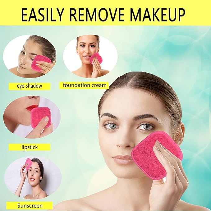 Makeup Remover Cloths for Face, Eye, Lips - Reusable Makeup Remover Pads Soft Microfiber Facial Cleansing Cloths 8 x 8 inch 6 Pack (Dark Pink)