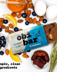 Obi Bar Blueberry - Protein and Oat Fiber Bar | All Natural | Meal Bar | Heart and Gut Health | Lightly Sweet | Natural Blueberries | Almond Chunks | Soy Free, Dairy Free | Breakfast Bar
