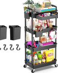 Goovilla 4 Tier Rolling Utility Cart Organizer with Removable Drawer, Stable and Sturdy Black Rolling Storage Carts with 2 Lockable Wheels for Bathroom, Kitchen, Snack, Craft, Makeup, Baby Essentials