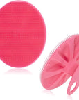 Soft Silicone Body Cleansing Brush Shower Scrubber, Gentle Exfoliating and Massage for All Kinds of Skin (Pink+Dark Green)