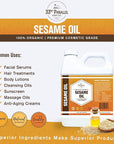 ORGANIC SESAME OIL (32 oz) Premium Cold Pressed Unrefined | 100% Pure Sesame Oil for Skin, Face, Hair, Soap Making | Carrier for Essential Oils | Available in Bulk | 32 FL OZ