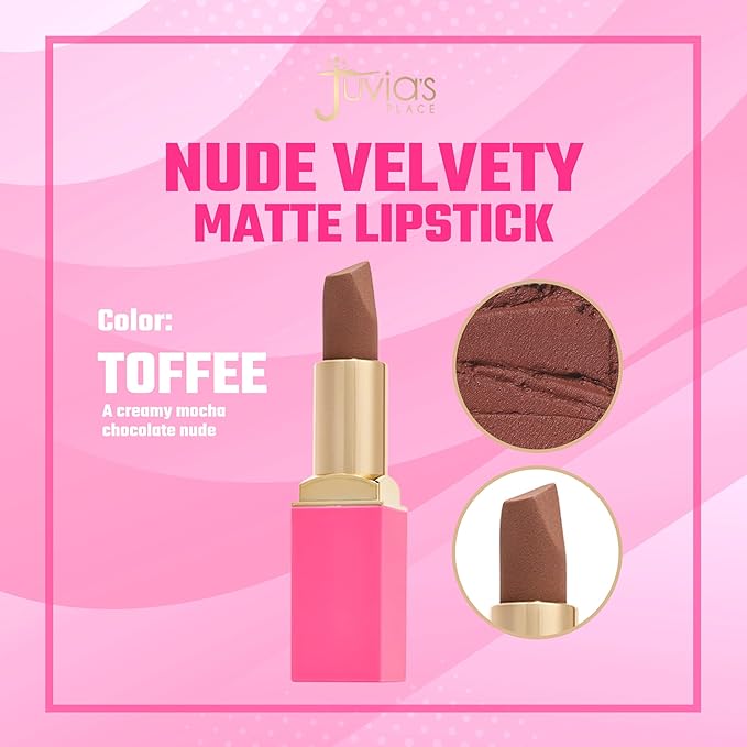 Juvia's Place The Nude Velvety Matte Lipstick Toffee - Nude Velvety Long-lasting Rich-Color Lip Makeup, Creamy Lipstick with Matte Finish, Beauty & Lip Products