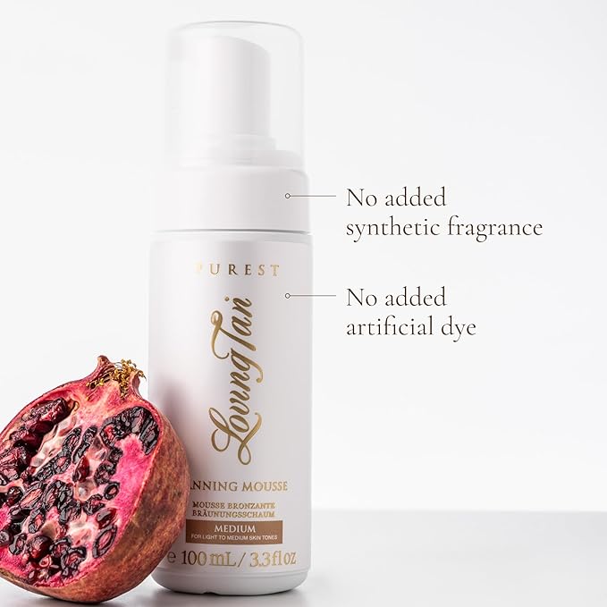 Loving Tan Purest Tanning Mousse NEW, Medium - Sunless Tanner Made From 97% Certified Organic & Naturally Derived Ingredients - Up to 5+ Self Tan Applications Cruelty Free, Vegan Friendly - 3.3 Fl Oz