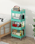 Sywhitta 4-Tier Plastic Rolling Utility Cart with Handle, Multi-Functional Storage Trolley for Office, Living Room, Kitchen, Movable Storage Organizer with Wheels, Green