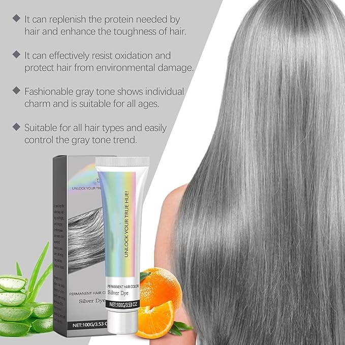 2-in-1 Natural Essence Extract Silver Hair Dye, Caremey No Bleaching SilverGrey & Smoke Grey Hair (1pcs)