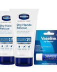 Vaseline Hand Cream, Dry Hands Rescue 2-Pack – Clinical Care Formula, Fragrance-Free, 5.1 Oz Ea + Lip Therapy Original Moisturizer for Lips, 0.16 Oz