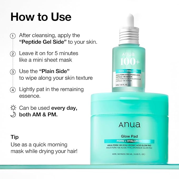 Anua PDRN 100 Hyaluronic Acid Pad, Glow-Plumping Korean Face Pad for Daily Skincare & Makeup Prep, Dual-Sided Toner for Radiant Skin & Deep Hydration, Korean Skin Care (180ml, 60 Pads)