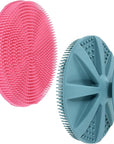 INNERNEED Food-Grade Soft Silicone Body Scrubber Shower Brush Handheld Cleansing Skin Brush, Gentle Exfoliating and Lather Well (Dark Green+Pink)