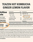 TEAZEN Lemon Ginger Hot Kombucha Tea, Live Probiotics & Postbiotics, Relaxation and Warmth for Colds and Sore Throat, Hydration Drink Mix, Sugar Free, 30 Sticks, 5.29oz