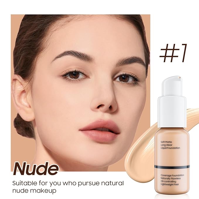Matte Full Coverage Liquid Foundation - Lightweight & Flawless Oil Control Foundation Makeup, Waterproof and Long-Lasting Skin Foundation Concealer for Dry and Oily Skin, 2 Fl Oz (2 Pack #102 Nude)