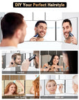 JUSRON 360 Viewing Angle Self Hair Cutting Mirror, Clear Anti-Fog HD Glass (Black Without LED Without Accessories)