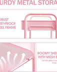 TOOLF 3-Tier Metal Rolling Cart with Wheels, Storage Utility Organizer Cart for Kitchen, Bathroom, Office, Baby Essentials & Makeup - Lockable Casters, Easy Assembly, Large Capacity, Pink