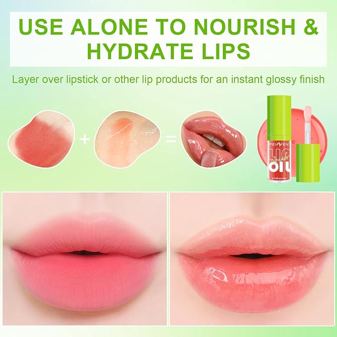 4 PCS Hydrating Lip Oil, Big Brush Head Lip Glaze Shiny Transparent Lip Glow Oil, Nourishing & Non-sticky Long Lasting Fresh Clear Smooth Lip Care Plumping Lip Oil (4PCS)