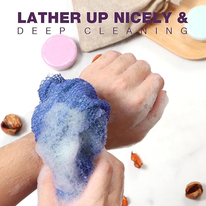 3 Pieces Exfoliating Washcloth Shower Towel African Net Sponge Japanese Wash Cloth Face Exfoliating Sponge Loofah Exfoliating Body Scrubber for Body Exfoliation(Black White Blue)