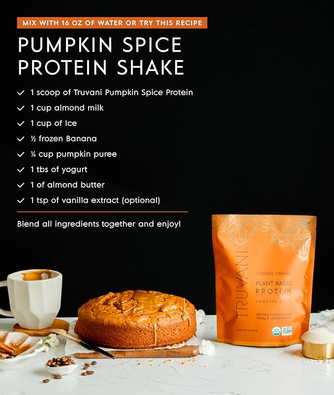 Truvani Vegan Pea Protein Powder | Pumpkin Spice | 20g Organic Plant Based Protein | 10 Servings | Keto | Gluten & Dairy Free | Low Carb | No Added Sugar