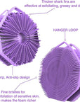 iTokGoK® Premium Silver-Infused Dual-Sided Design 2-in-1 Silicone Body Scrubber for Shower,Body Brush Buffer Scrubber for Men and Women for All Skin, Ergonomic No-Slip Handle, Easy to Clean - (Purple)