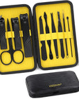 ZIZZON Travel Mini Manicure set Nail Clipper set 10 in 1 Stainless Steel Pedicure Care Grooming kit with Case(Black/Yellow)