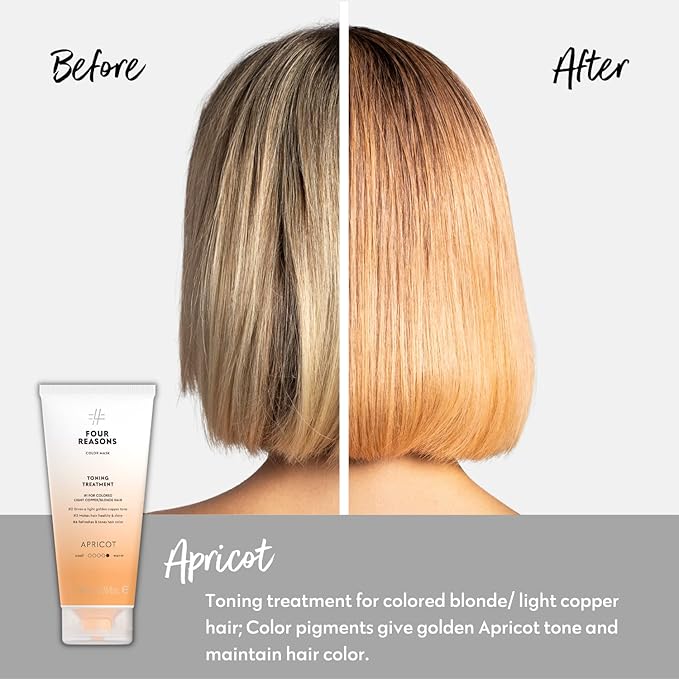 FOUR REASONS Color Mask - Apricot - (27 Colors) Toning Treatment, Color Depositing Conditioner, Tone & Enhance Color-Treated Hair - Semi Permanent Hair Dye, Vegan and Cruelty-Free, 6.76 fl oz