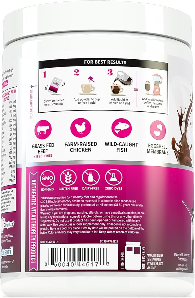 Vitauthority Collagen Peptides Powder Weight Loss Supplements | Hydrolyzed Beauty Complex for Women, Hair Skin Nails | Fat Burning Support | Chocolate Flavored 25 Servings