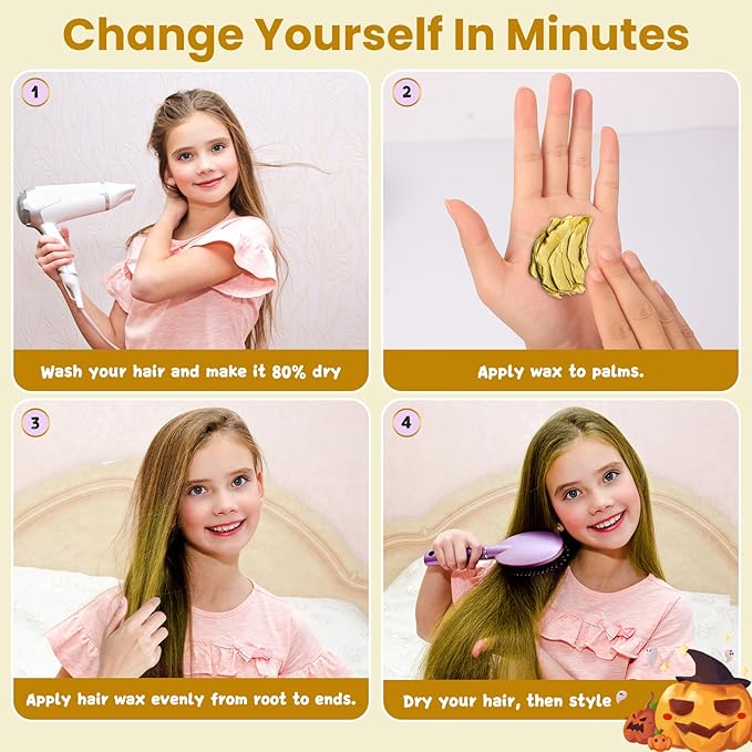 Temporary Gold Hair Color Wax for Kids, Blonde Colored Hair Styling Mud, Washable Goledn Style Dye for Girls Boys Teens, DIY Instant Hair Coloring Gel Cream for Cosplay Halloween Children's Day