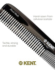 Kent 9T Black Graphite Fine Tooth and Wide Tooth Detangler Comb - Large Handmade Dressing Comb for Wet Hair and Durable Grooming, Hand Polished, Saw-Cut Made in England