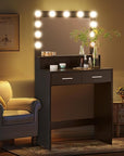 MIRROTOWEL Vanity Desk with Mirror and Lights, Dressing Table with Large Drawer, 2 Level Storage Dresser & 3 Lighting Modes Adjustable Brightness, Suitable for Bedroom