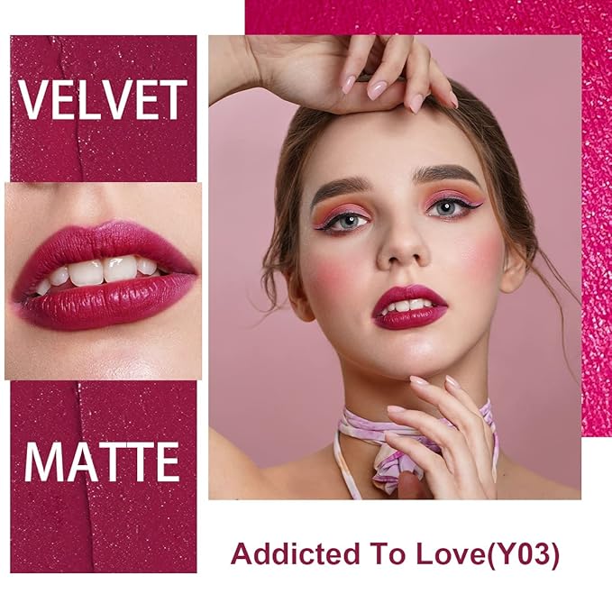 Oulac Creamy Matte Lipstick for Women, Lipstick & Blush Duo, Magenta Soft Satin Finish Lipsticks with Moisturising Formula, Rich Color Lightweight Lip Balm, Rose Oil,Vegan & Cruelty-Free| 3.6g (Y03)