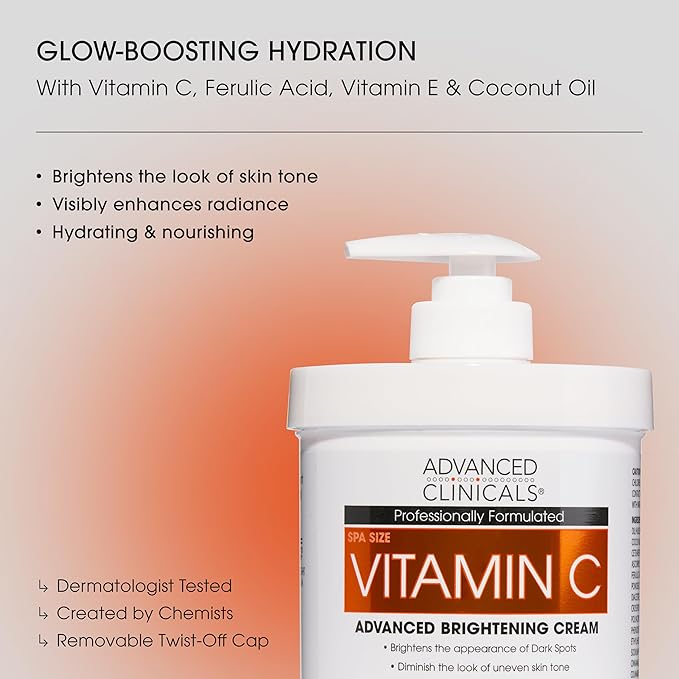 Advanced Clinicals Vitamin C Brightening Cream + Manuka Honey Body Lotion & Face Moisturizer 2pc Skincare Set For Women & Men | Body Butter Creams Help Reduce Appearance Of Dark Spots & Dry Skin, 2pc