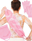 Anezus Exfoliating Shower Bath Gloves Back Scrubber Set for Body, Face, Shower, Bath, Scrub and Exfoliator (Pink)