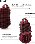 Silicone Body Scrubber Silver-Infused Dual-Sided 3-in-1 for Shower, Body Cleaning+Massage+Exfoliator Body Brush Buffer for Men and Women, Silicone Loofah, Non-Slip Handle (Burgundy)