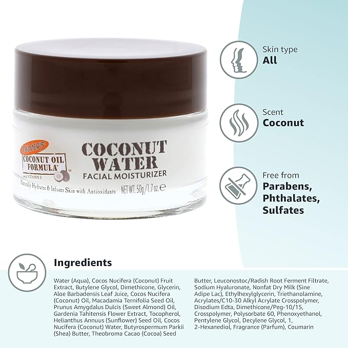 Palmer’s Coconut Oil Formula Coconut Water Face Moisturizer, 1.7 Ounce Jar