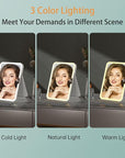 Rechargeable Travel Lighted Makeup Mirror with PU Leather Cover, Portable Travel Makeup Mirror with Lights, 3 Color Lighting,Touch Sensor Dimmable, Light Up Tabletop Cosmetic Mirror Folding Flower
