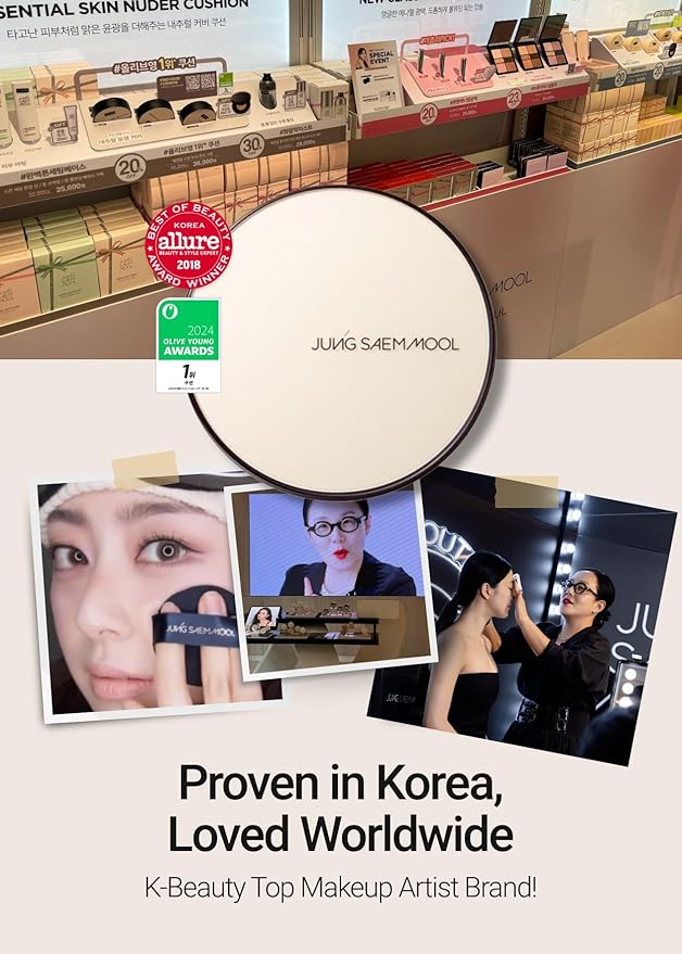 [SPF Included] JUNGSAEMMOOL OFFICIAL Essential Skin Nuder Cushion (02 Fair Light) | Refill Included | Natural Finish | SPF50 Broad Spectrum | Makeup Artist Brand | Cream Foundation