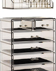 Sorbus Acrylic Makeup Organizer Set, 6-Drawer Vanity & Countertop Cosmetic Storage with Small & Wide Compartments, Black-Tint Makeup Storage for Brushes, Jewelry – Holiday Gift for Women & Teens